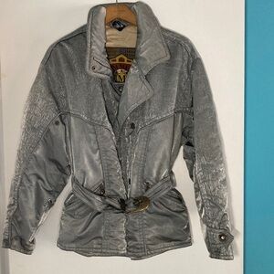 VINTAGE Emmegi by Milos Jacket Size 38 Silver Gray Ski Jacket Belted Winter Coat